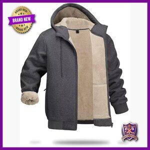Men's Heavyweight Sherpa Lined Zip Hoodie Jacket Winter Warm Fleece